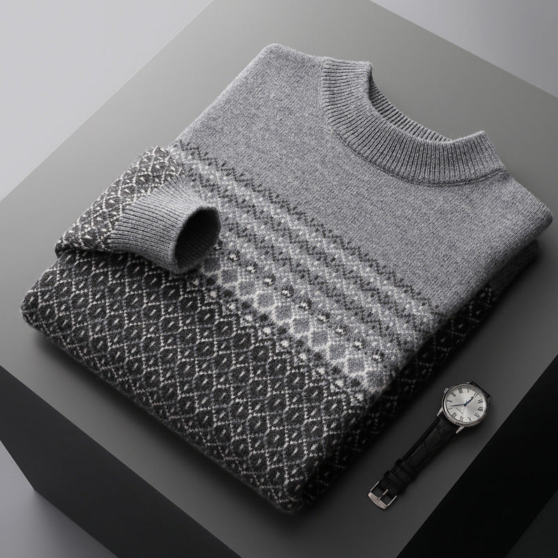 Wool Knit Sweater with Nordic Pattern