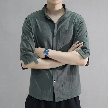 Men's cotton-linen short-sleeved shirt