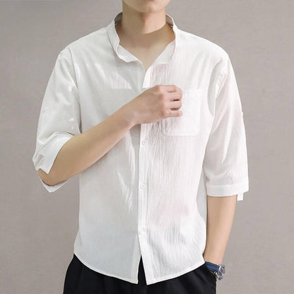 Men's cotton-linen short-sleeved shirt