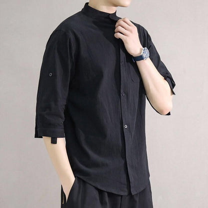 Men's cotton-linen short-sleeved shirt
