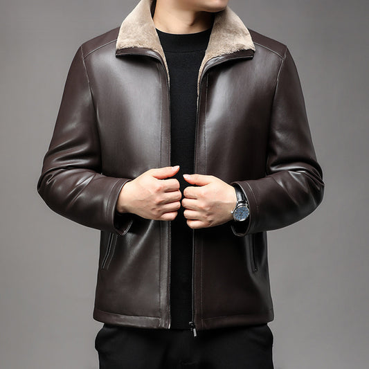 Urban Gents | Fur Lapel Leather Coat