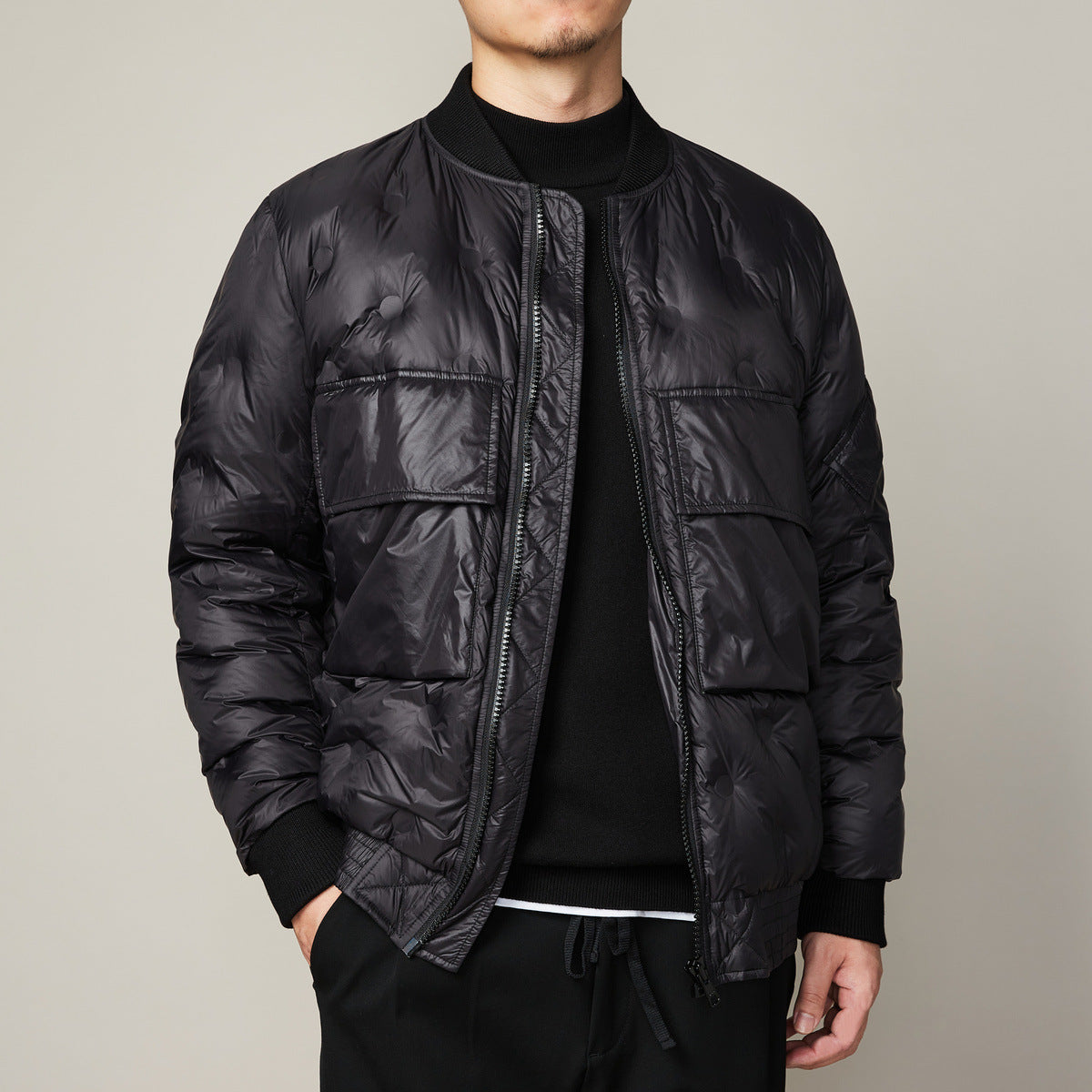 Lightweight down baseball jacket