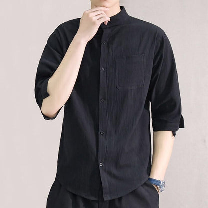Men's cotton-linen short-sleeved shirt