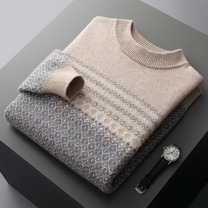 Wool Knit Sweater with Nordic Pattern