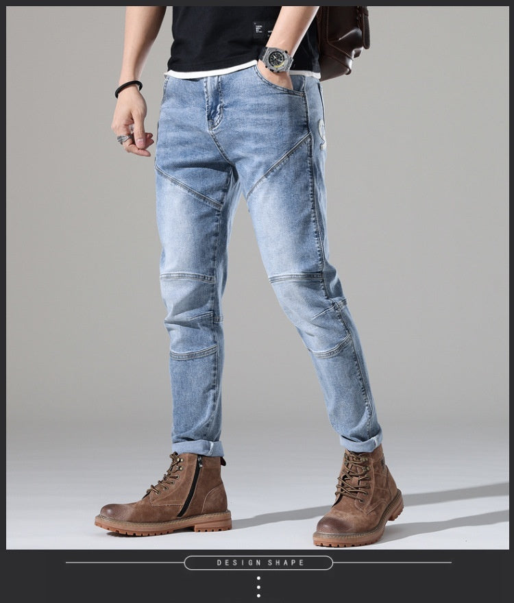 Urban Gents | Light-Wash Stretch Embroidered Jeans